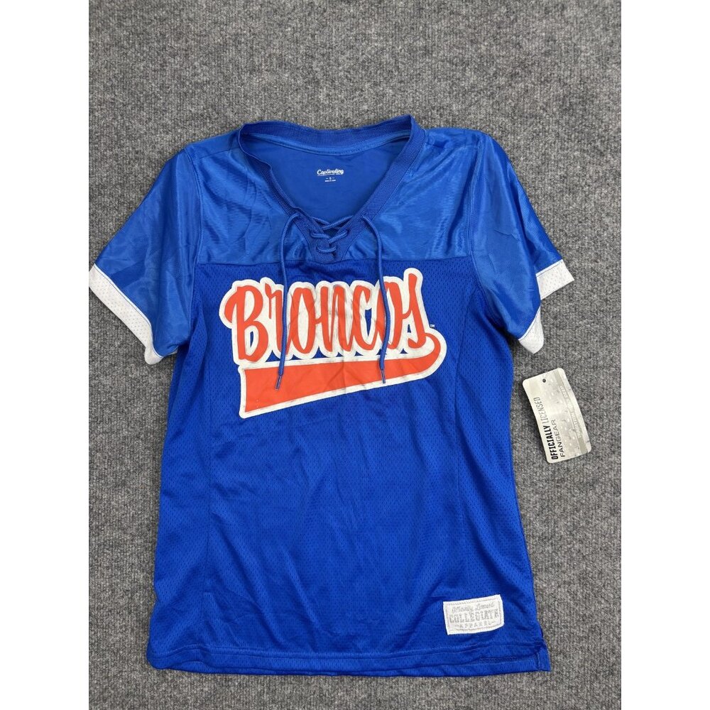 Broncos Shirt Womens Small Blue Football Captivating Apparel Lace Up Jersey